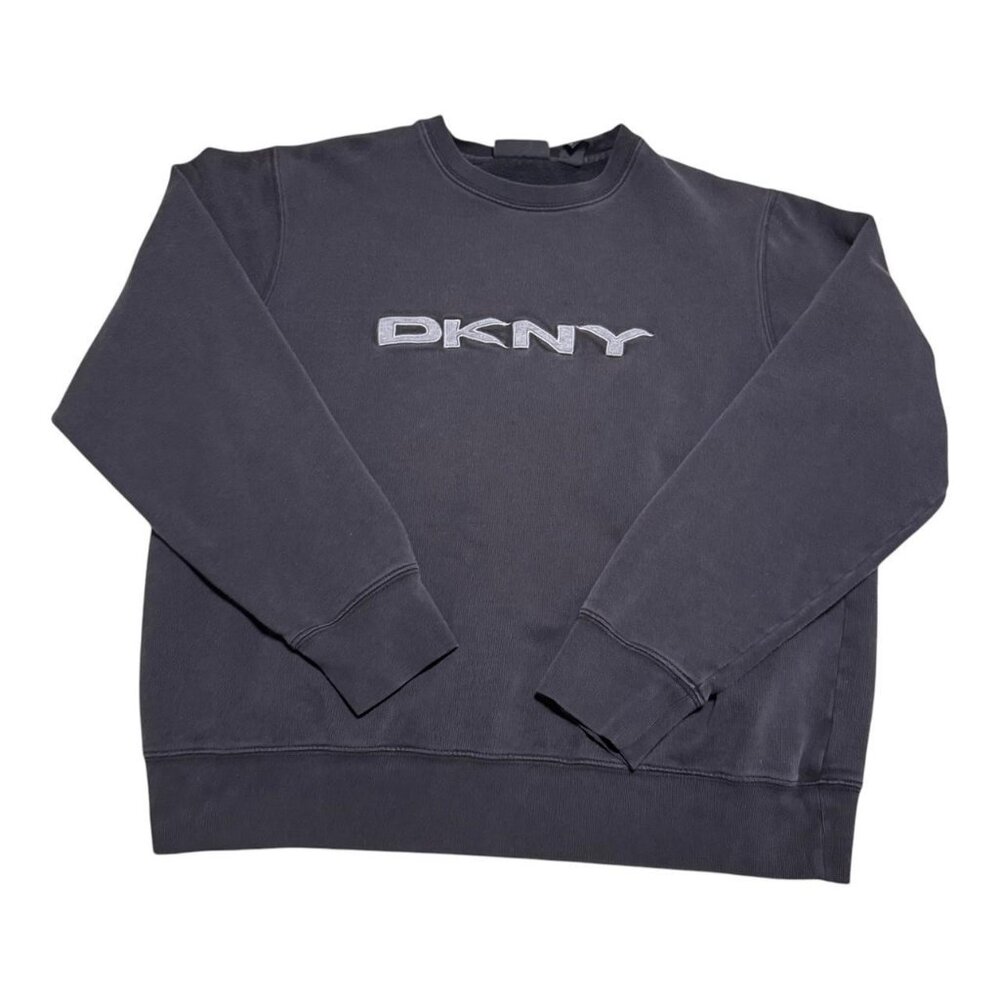 Vintage 2000s DKNY Embroidered Faded Black Crewneck Sweatshirt Adult Medium